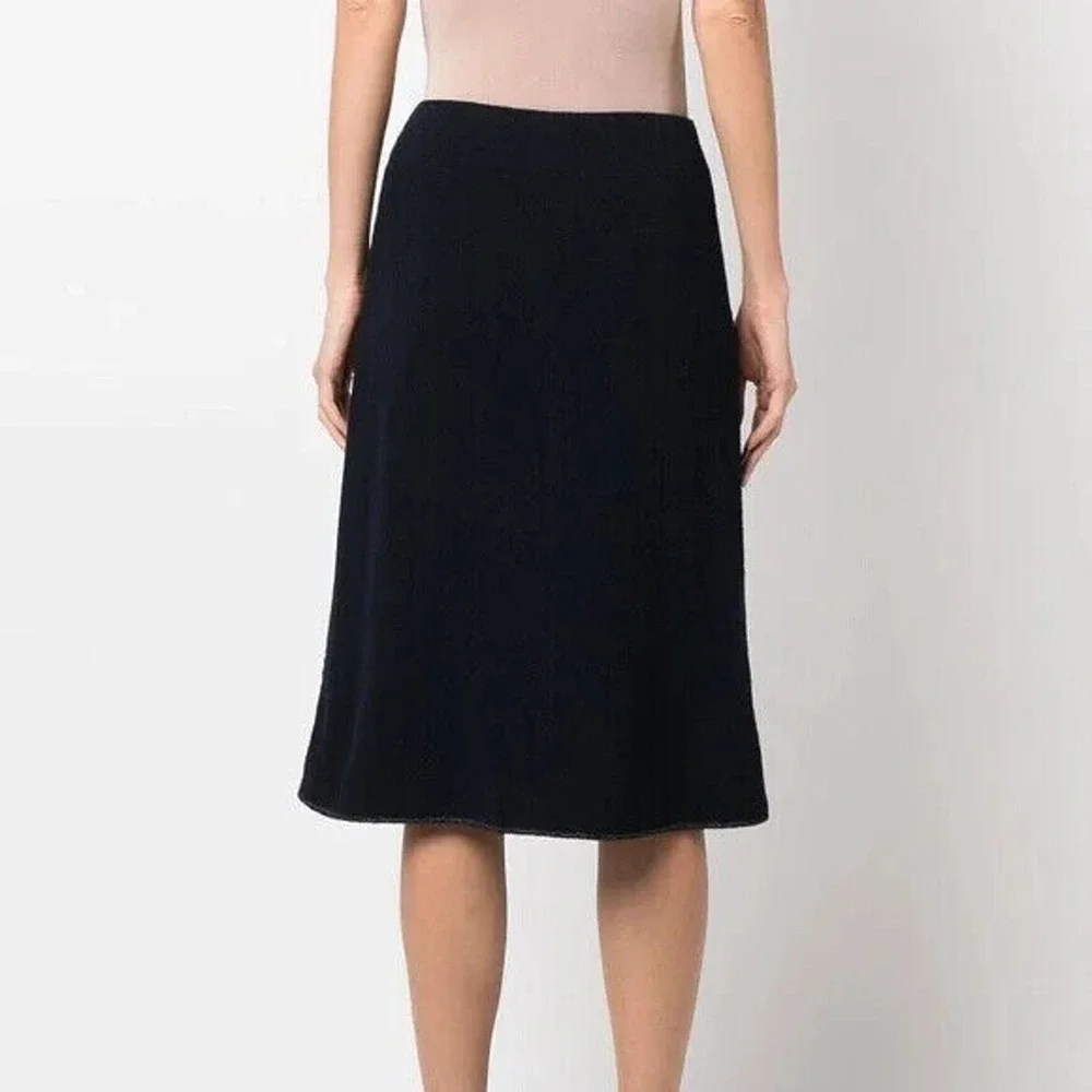 VTG St John Santana Knit Skirt A Line Flare Black Wool Elastic Waist Kne…